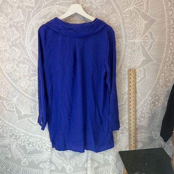 ROYAL BLUE ART SMOCK STYLE TOP WITH POCKETS TEACHER OVERSIZED FLOWY TWO BUTTON - Picture 5 of 9